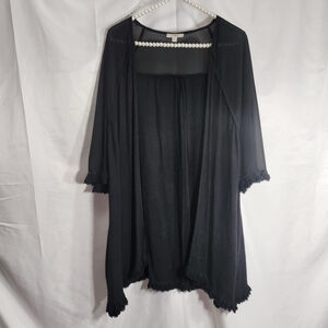 Umgee Woman Kimono Duster Linen/Cotton Bohemian Open Front Bell Sleeve M/L Black